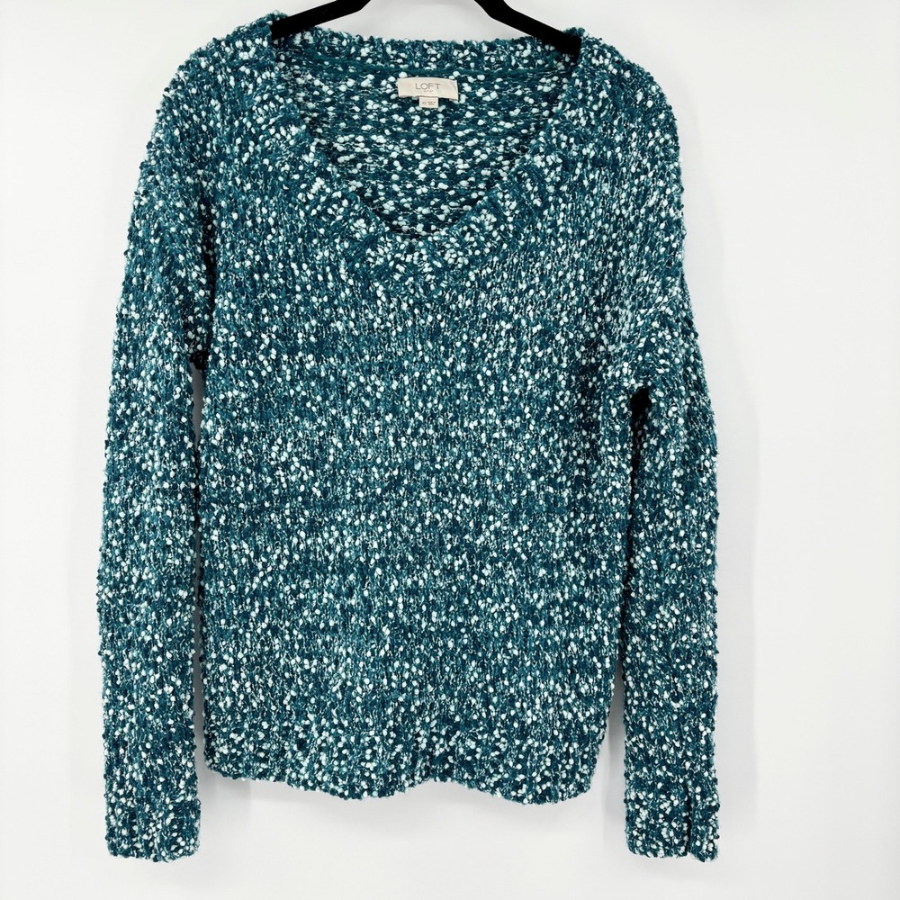 LOFT Outlet Teal Speckled Textured V Neck‎ Sweater Womens XS